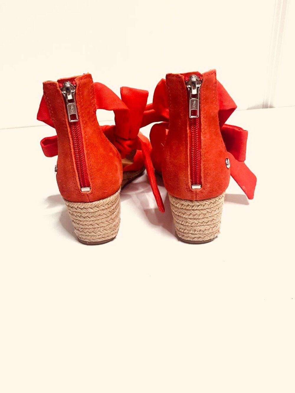 UGG Yarrow Suede Red Spadrille Wedge Sandals Ankle Tie Wrap Shoes Size US 6 - Picture 3 of 14